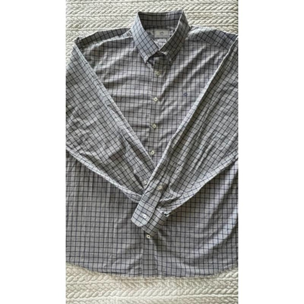 Southern Tide Men's Long Sleeve Button Up Classic Fit Blue/White Plaid Size XL